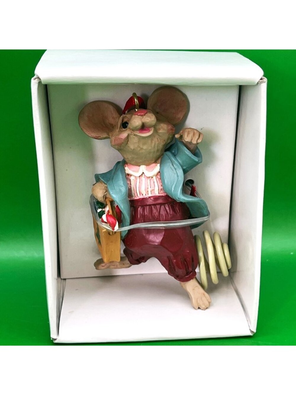 Christmas Mouse Holiday Ornament Holding Gift Bag Holiday Tree Décor 1980s-90s
